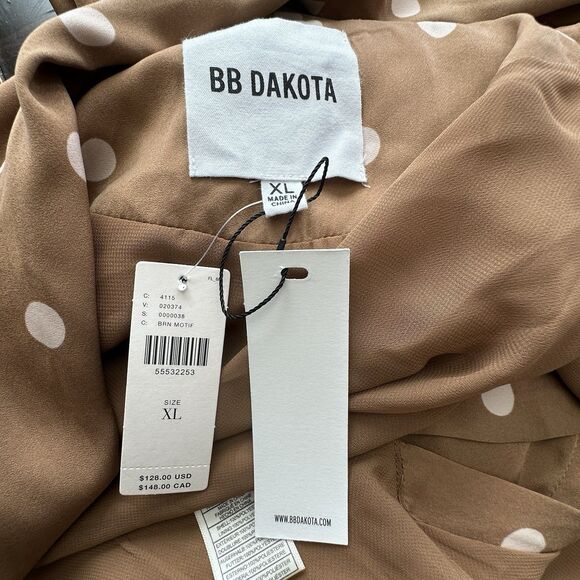 NWT ANTHROPOLOGIE x BB DAKOTA Deedra Kimono Sz XL Brown White Polka Dot Duster - Picture 4 of 13